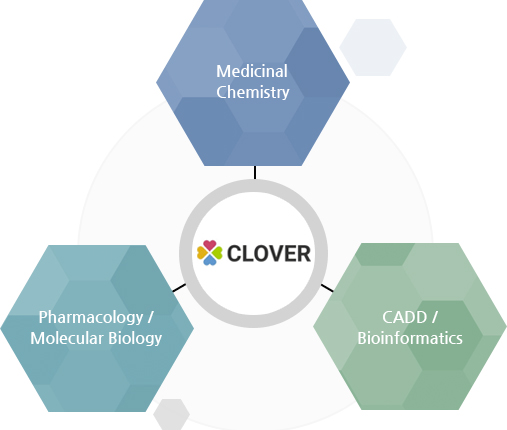 탐색연구의 핵심기술은 Medicinal Chemistry, Pharmacology 및 Molecular Biology 그리고 CADD 및 Bioinformatics 분야로 구성되어 있습니다.